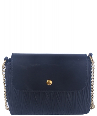 Chevron Pleated Flapover Crossbody Bag CSD018-Z BLACK